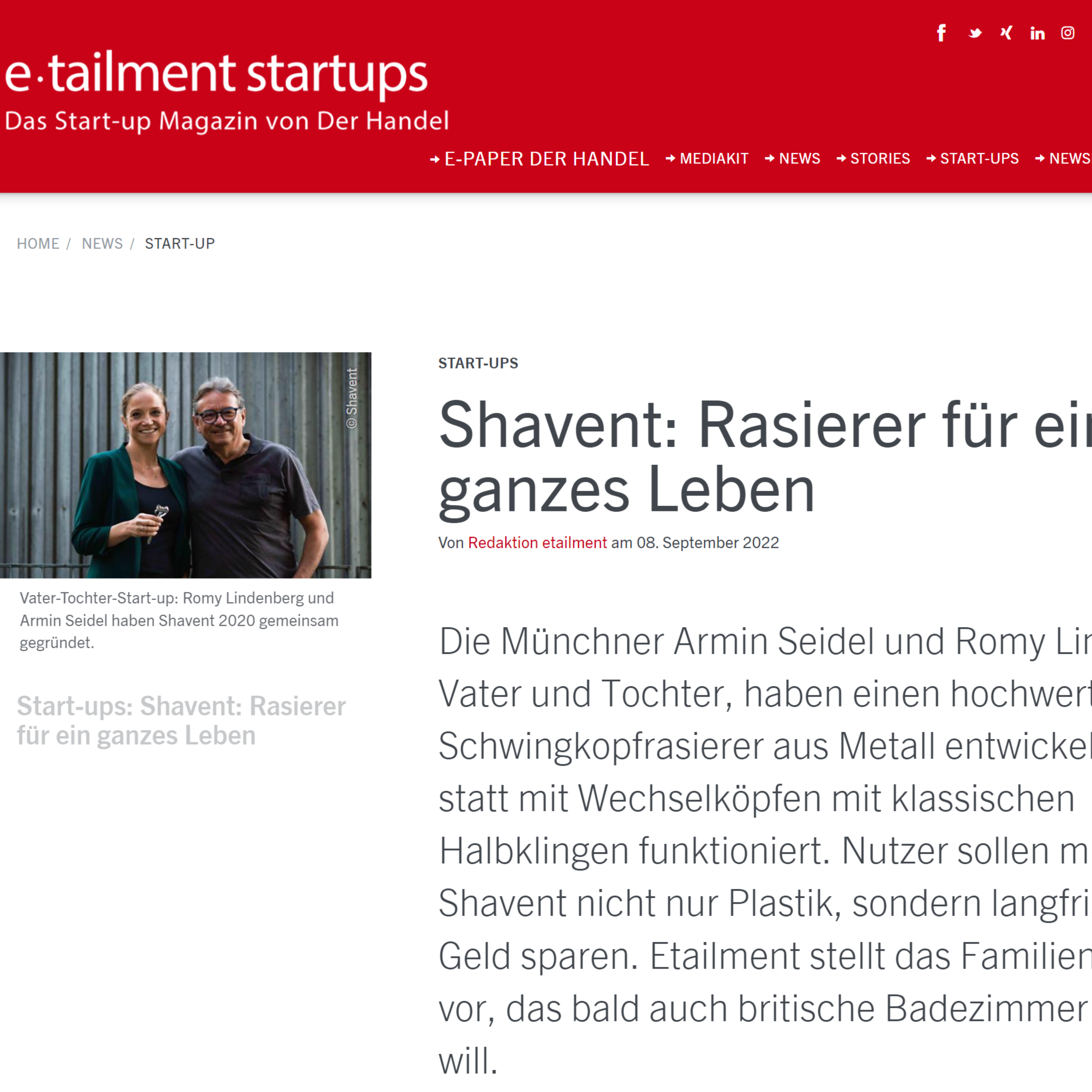 SHAVENT: Rasierer für ein ganzes Leben / etailment startup