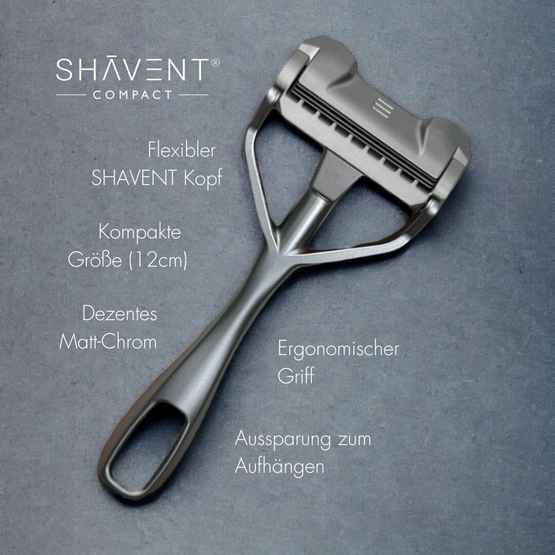 Reisegröße: SHAVENT Compact 1.0, die handliche Metallrasur für Reise / Dusche - Matte Chrome