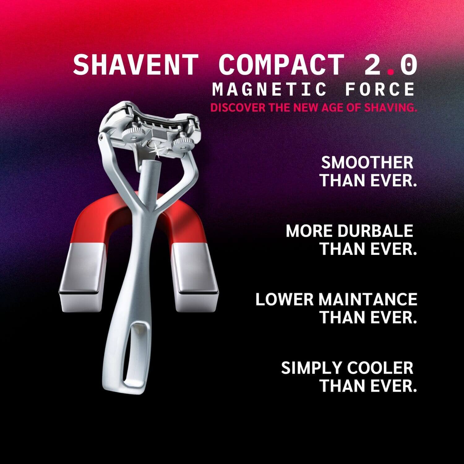 NEU: SHAVENT Compact 2.0 - Handlicher Nassrasierer mit magnetischer Schwingkopftechnologie, ideal für Reisen und Duschen, bietet sanfte Rasur ohne Plastik.
