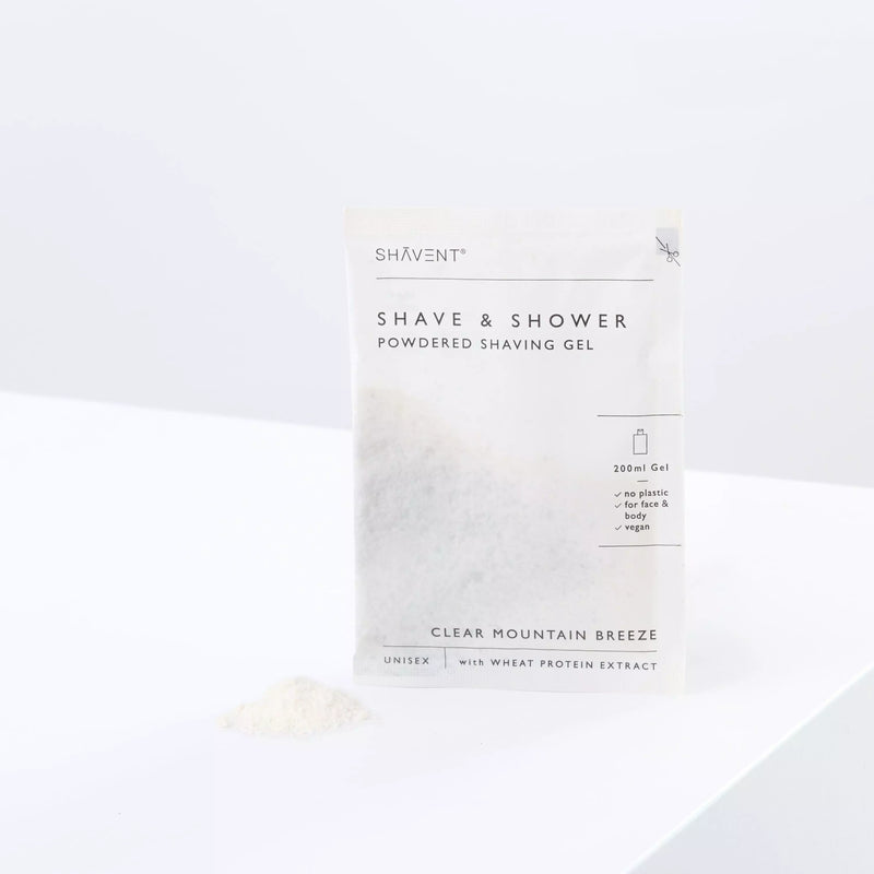 SHAVENT Frauen-Geschenk-Set: Papierbeutel Shave & Shower Pulvergel, vegan, plastikfrei, unisex, mit Weizenprotein. Ergibt 200 ml Gel fĂŒr Gesicht und Körper.