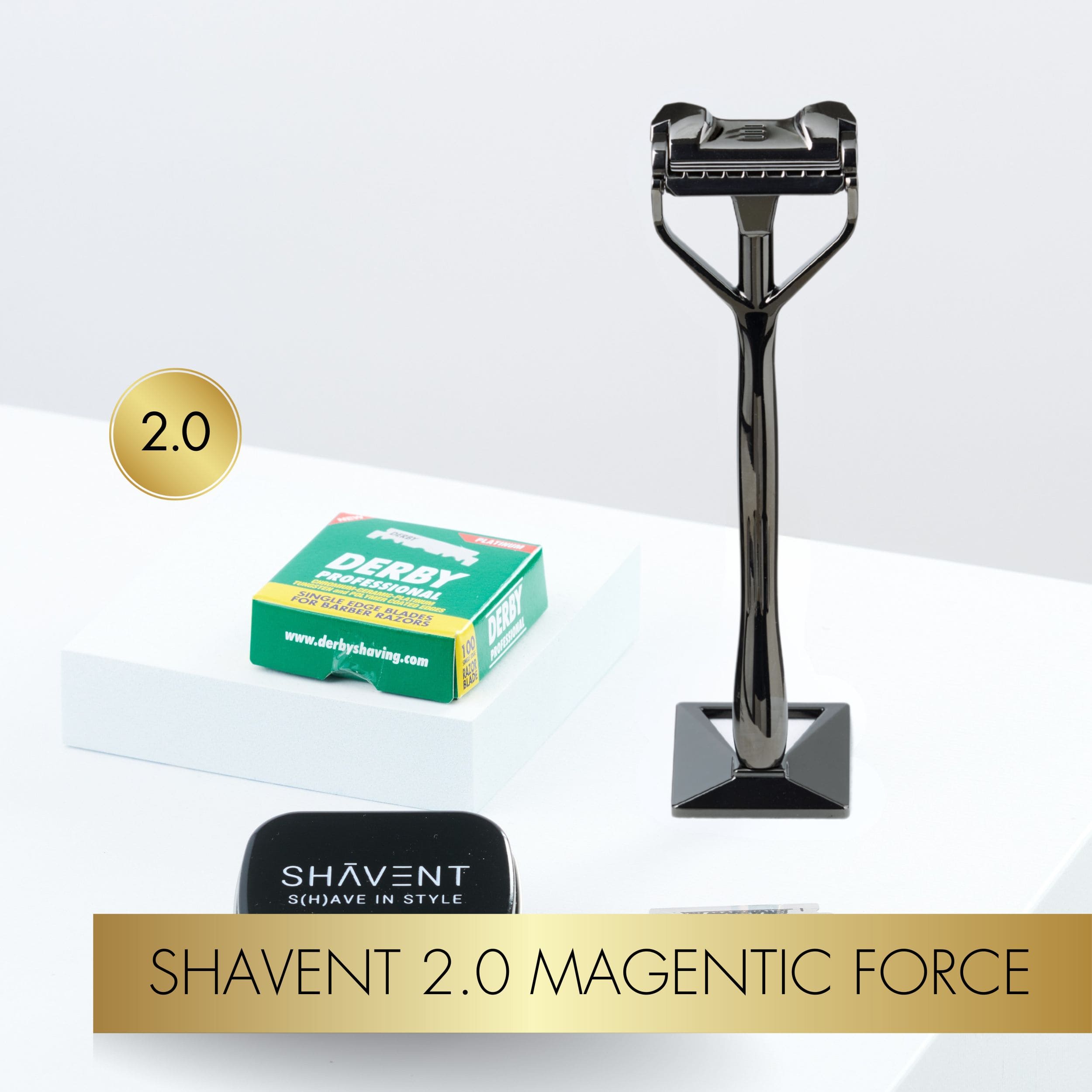 Set completo: SHAVENT Original Rasoio a testina flessibile, inclusi 100 lame e contenitore per la raccolta.