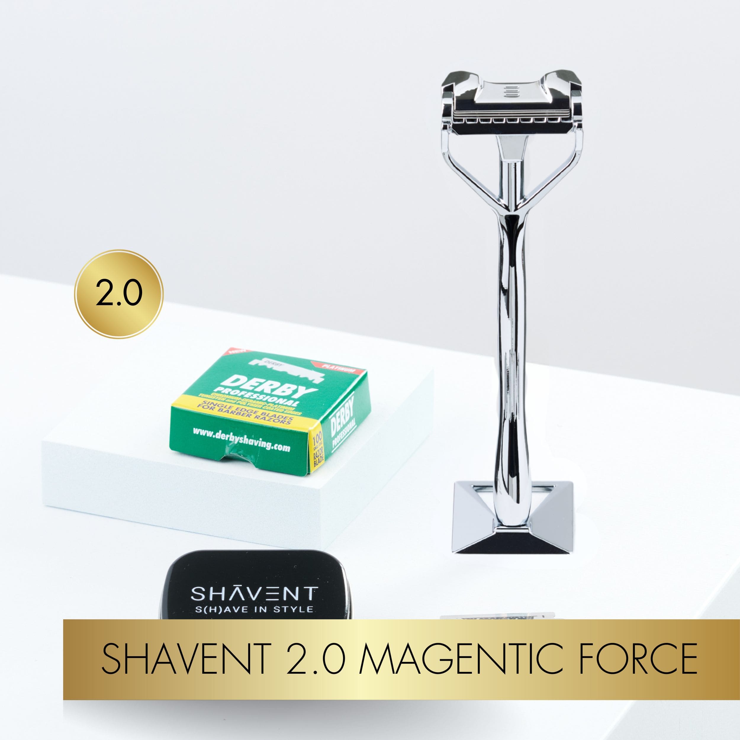 Set completo: SHAVENT Original Rasoio a testina flessibile, inclusi 100 lame e contenitore per la raccolta.