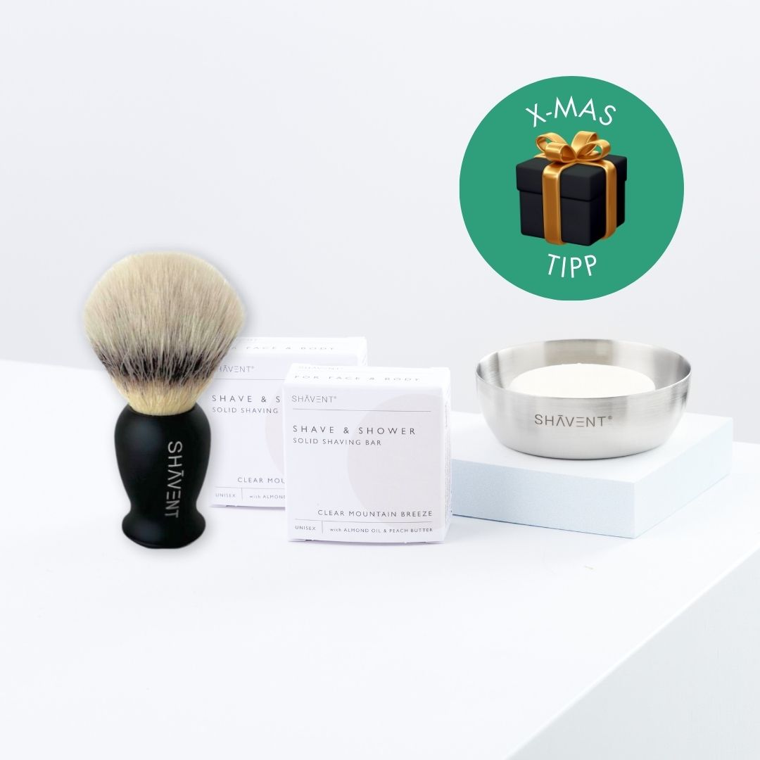 Set schiuma da barba SHAVENT - pennello da barba premium con barattolo e 2x "sapone da barba"